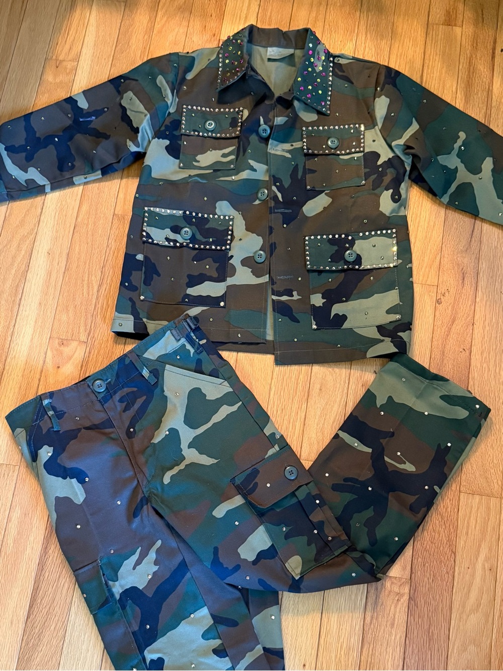 Jr. G.I.  Camo Set Crystal Stone Details - Green Camo